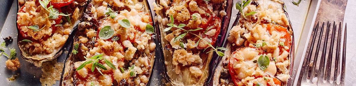 Gevulde aubergines met kappertjes en parmezaan