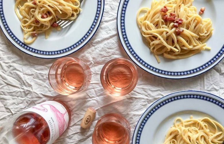 Pasta carbonara met wijn